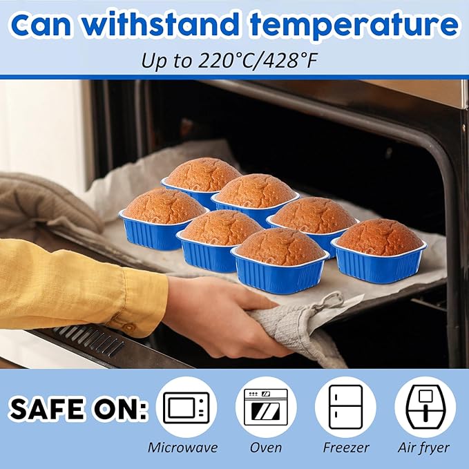 Aoriher 150 Pieces 10 oz Mini Cake Pans with Lids Aluminum Foil Baking Cups Square Disposable 4" x