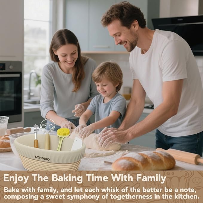 Sondiko Sourdough Starter Kit, Sourdough Bread Baking Supplies, Oval Banneton Bread Proofing Basket