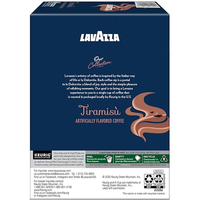 Lavazza Tiramis Coffee, Single Serve Keurig K-Cup Pods, Flavored Coffee, 4 Packs