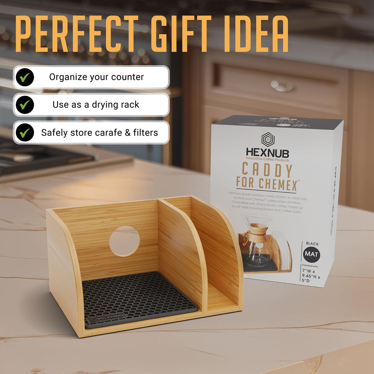 HEXNUB Pour Over Caddy for Chemex Bodum Cosori Coffee Makers Black