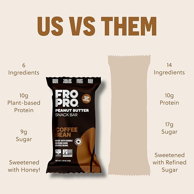 FROPRO Plant Protein Snack Bars - Plant Based Protein Bars, All-Natural, Gluten, Dairy, & Soy Free