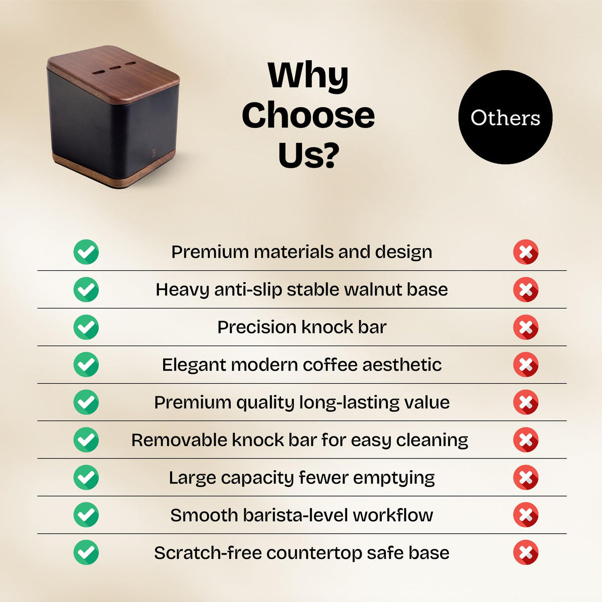 Espresso Knock Box with Lid, 1L Steel Coffee Puck Container, Black