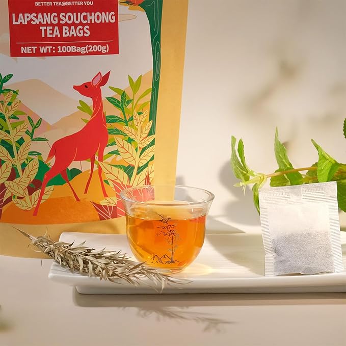 WT WEETEE Lapsang Souchong Tea Bags, 100 Count Smoky Black Tea, Natural Caffeine & Antioxidant