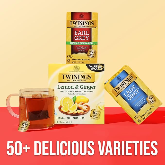 Twinings Decaffeinated Earl Grey Black Tea Individually Wrapped Bags, 20 Count (Pack of 6)