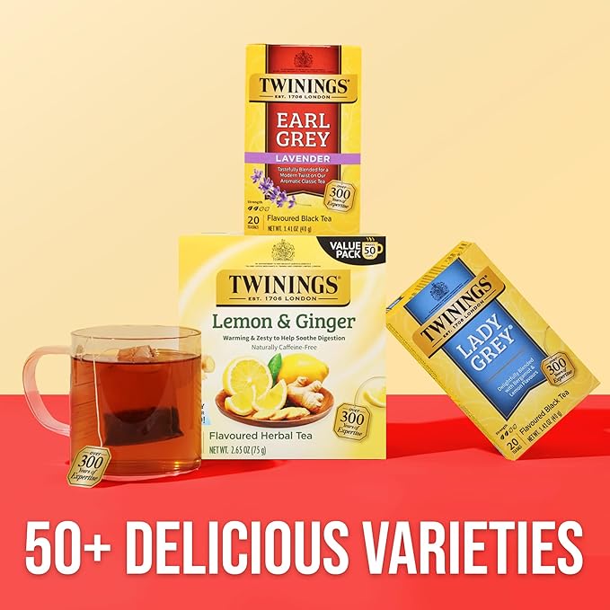 Twinings Earl Grey Lavender Black Tea Individually Wrapped Bags, 20 Count (Pack of 6), Citrus