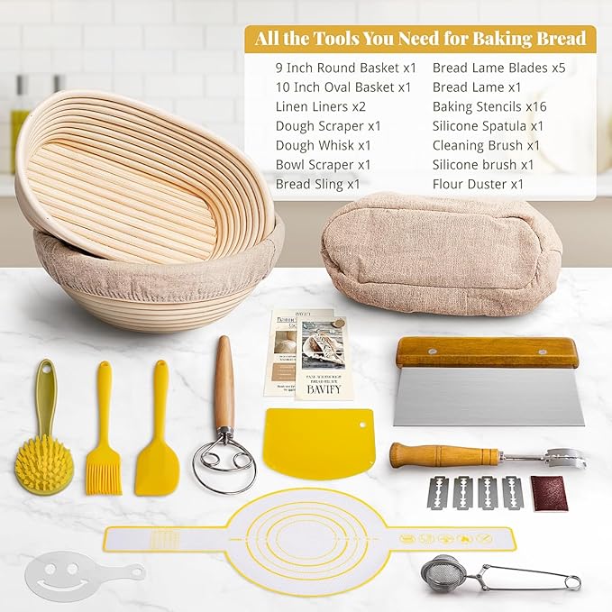 Sourdough Starter Kit, 9" Round & 10" Oval Banneton Bread Proofing Baskets Set, Sourdough Bread