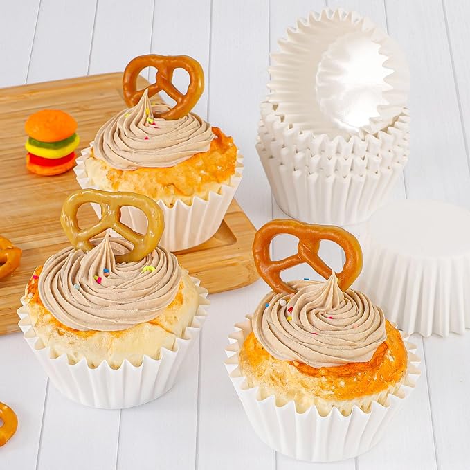 Caperci Heavy Duty Standard White Cupcake Liners 150 Counts - Grease-Resistant Paper Muffin Baking