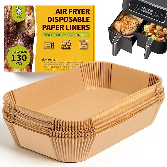 Katbite Air Fryer Liners Disposable - 8.6x5.5'' 130PCS Rectangle Paper Liners, Thick Airfryer