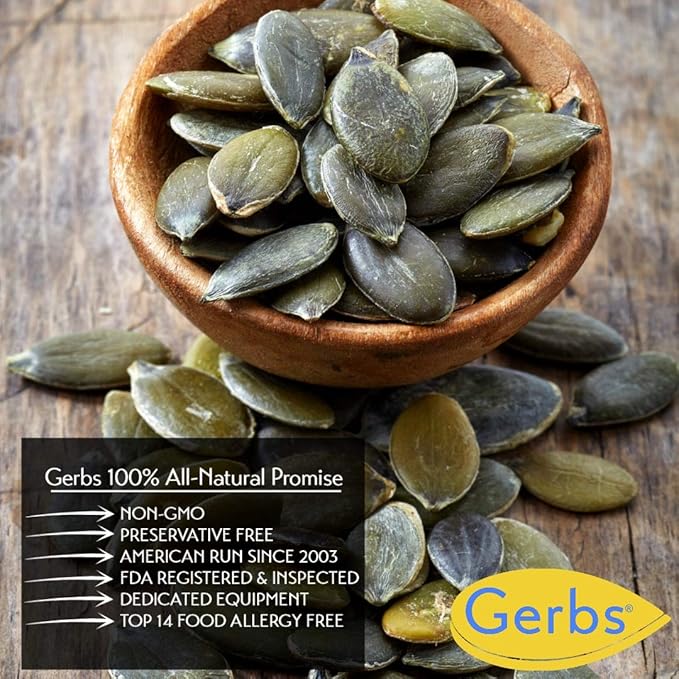 GERBS Raw Pumpkin Seed Kernels 4 LBS|Top 14 Allergy Free Food |Use in salads, yogurt, baking