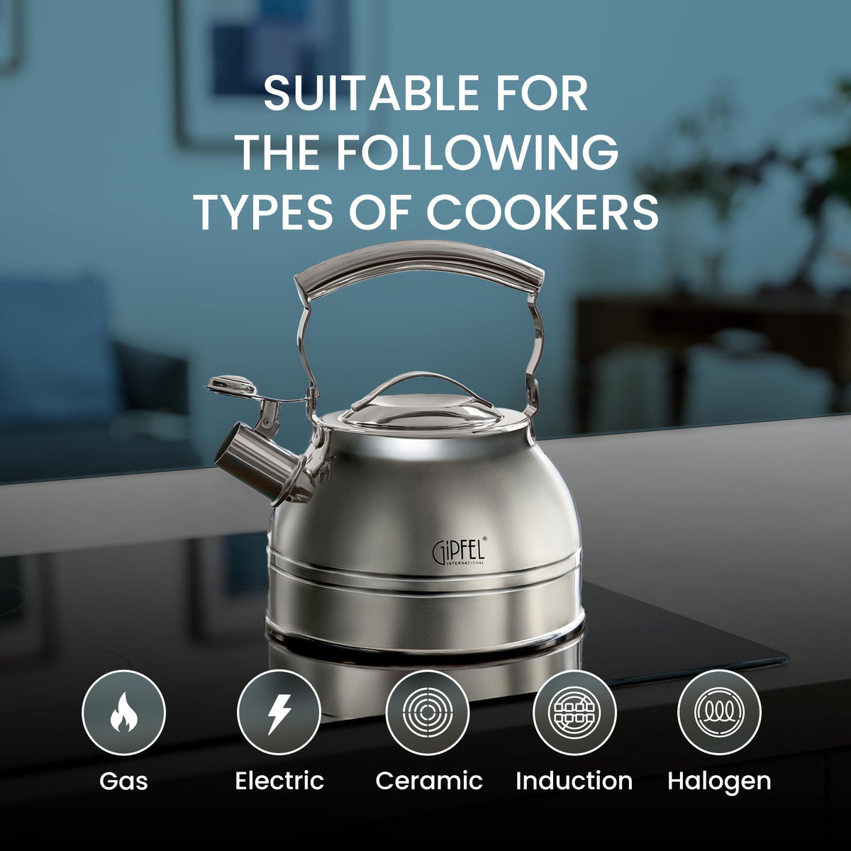GIPFEL INTERNATIONAL Whistling Tea Kettle Stovetop - Food Grade Stainless Steel Teapot for Stove