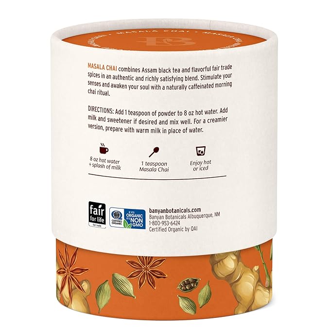 Banyan Botanicals Masala Chai – Organic Tea with Assam Black Tea, L-Theanine & Adaptogenic Herbs