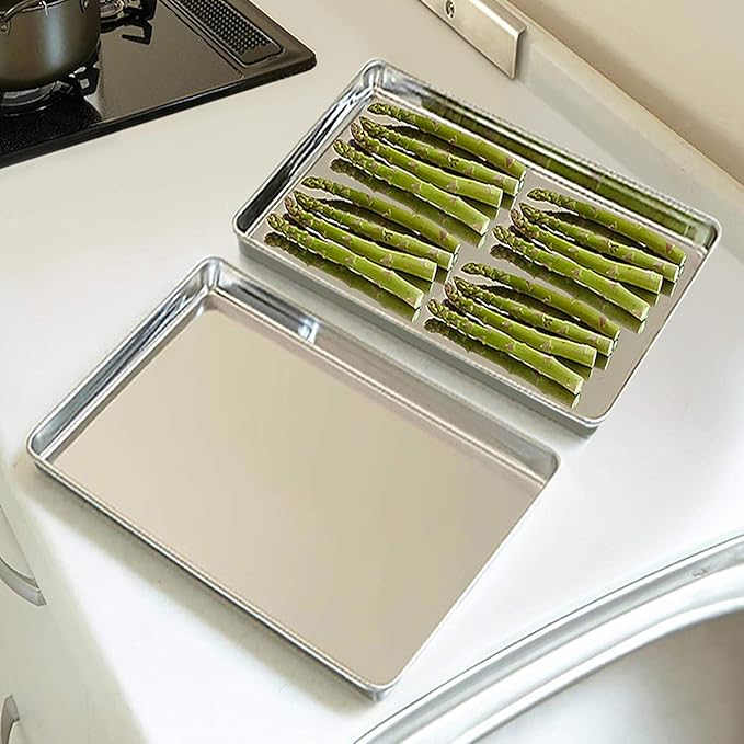 TeamFar Baking Sheet Set of 2, Baking Pans Tray Cookie Sheet Stainless Steel, Non Toxic & Healthy