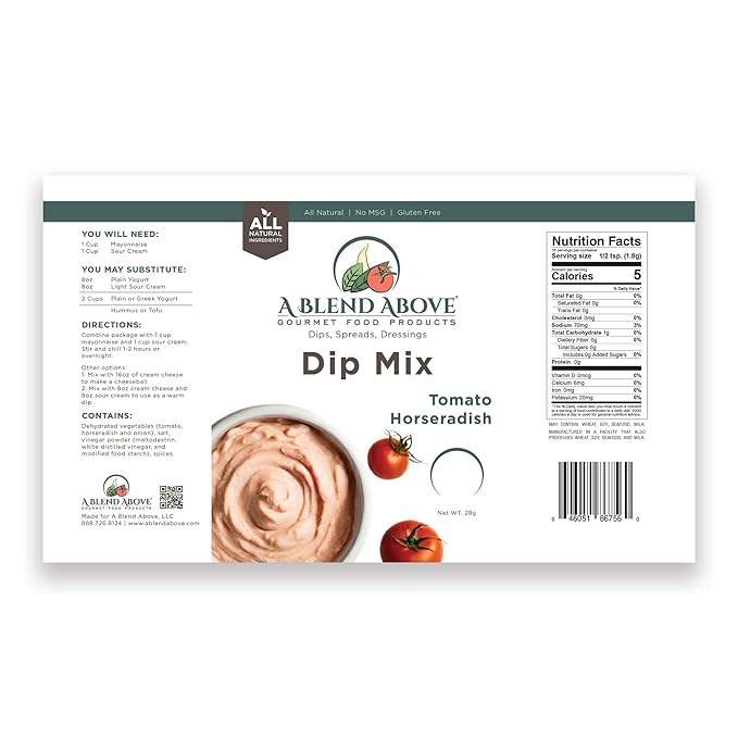 A Blend Above Tomato Horseradish Dip Mix, 3 Packs, 1 oz. Each, Makes 16 Ounces, Gluten-Free, No