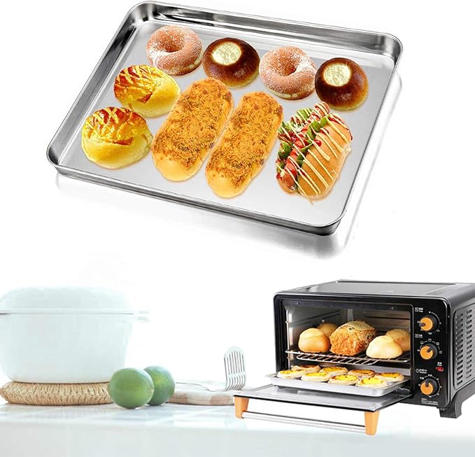 TeamFar Baking Sheet Cookie Sheet Set of 2, Pure Stainless Steel Baking Pan Tray Professional, Non