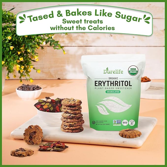 Durelife USDA organic erythritol sweetener, non gmo verified, Keto certified, No After Taste