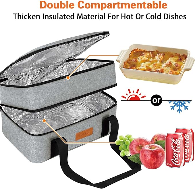 LHZK Double Insulated Casserole Carrier for Hot or Cold Food, Lasagna Holder Tote for Potluck