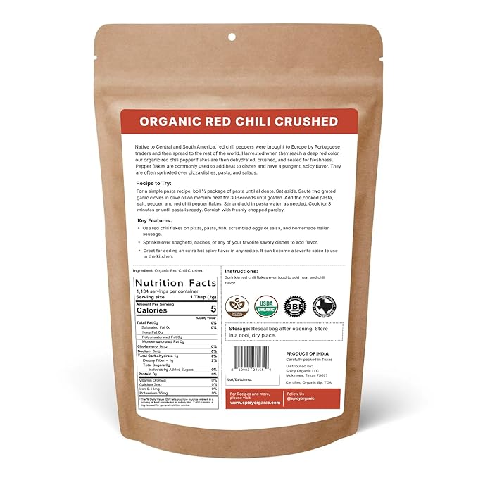 SPICY ORGANIC Crushed Red Pepper Flakes 5 lbs - Robust Chili Peppers Seasoning Spice - USDA