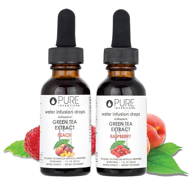 Pure Inventions - Green Tea Raspberry & Peach Water Infusion Drops -Antioxidants & Electrolytes