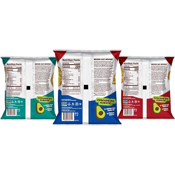 Jackson’s Classic Kettle Potato Chips (Variety Pack, 1.5 oz, Pack of 18) - Made with Premium