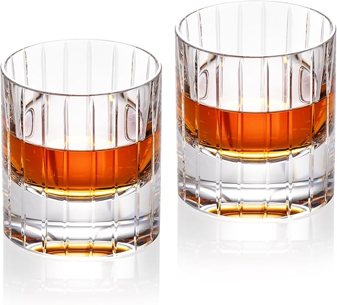 KAMMAK Crystal Whiskey Glasses Set of 2, Handcrafted 6.43oz Old Fashioned Glasses Stemless, Luxury