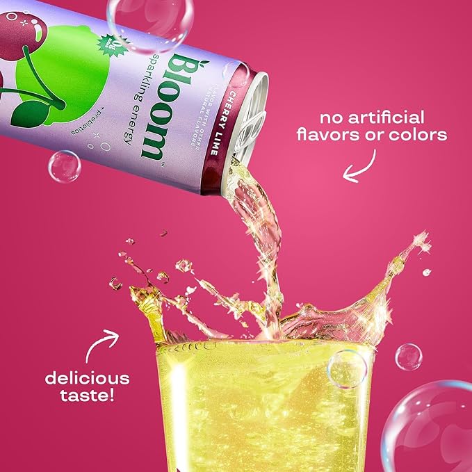 Bloom Nutrition Sparkling Energy Drink - Natural Caffeine, Zero Sugar, 180mg Caffeine