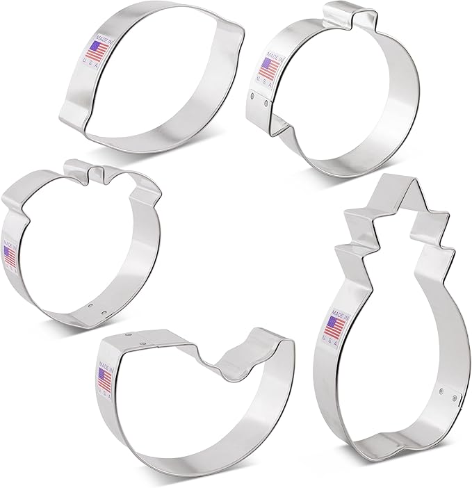 Fruit Cookie Cutters Summer 5-Pc. Set Made in USA by Ann Clark, Watermelon, Peach, Lemon, Orange