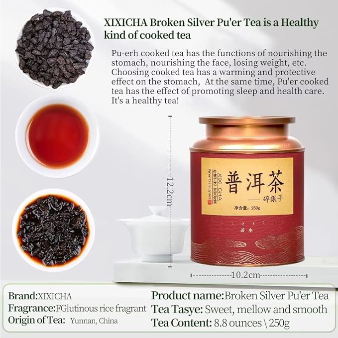 XIXICHA Puerh Tea Premium Broken Silver Ripe Pu-erh Tea Chinese Yunnan Ancient Tree Puer Aged Pu