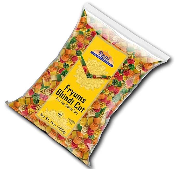 Rani Far Far / Fryums (Wheat & Tapioca Pellet) Bhindi Shape 14oz (400g) ~ Vegan, Kosher, Uncooked