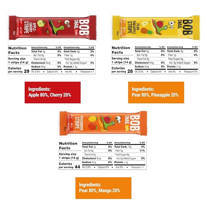 BOB SNAIL Healthy Organic Fruit Snacks for Kids and Adults ??30 Organic Fruit Leather Snacks with