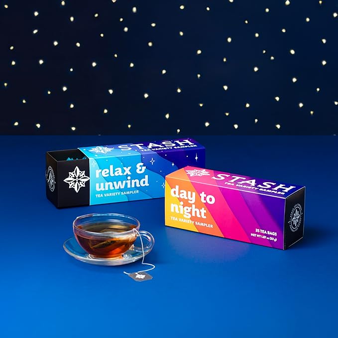 Stash Tea Day to Night Tea Sampler - Assorted Specialty Tea Gift Set, High to No Caffeine, 7