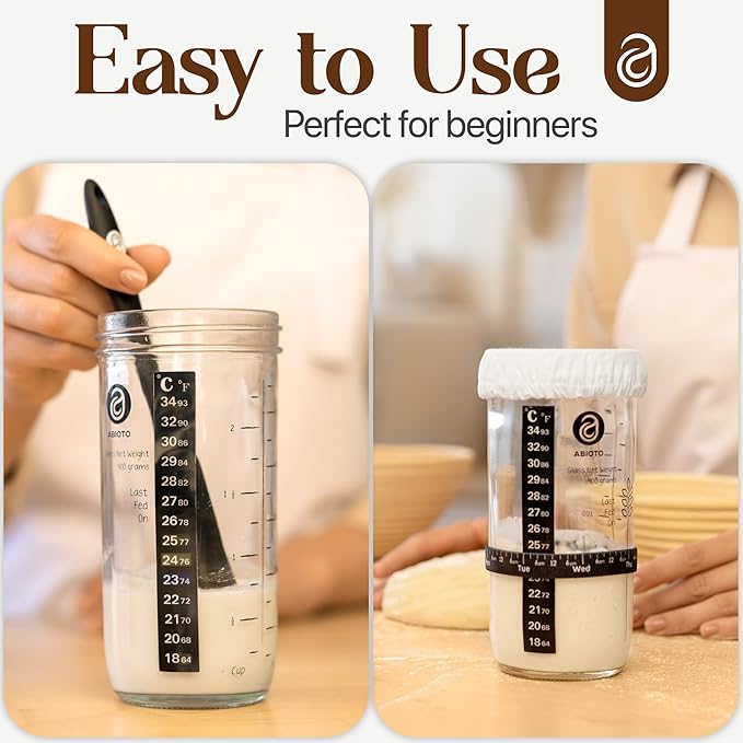 Sourdough Jar Kit, Includes 24 oz Sourdough Starter Jar with Metallic Lid, Silicone Spatula