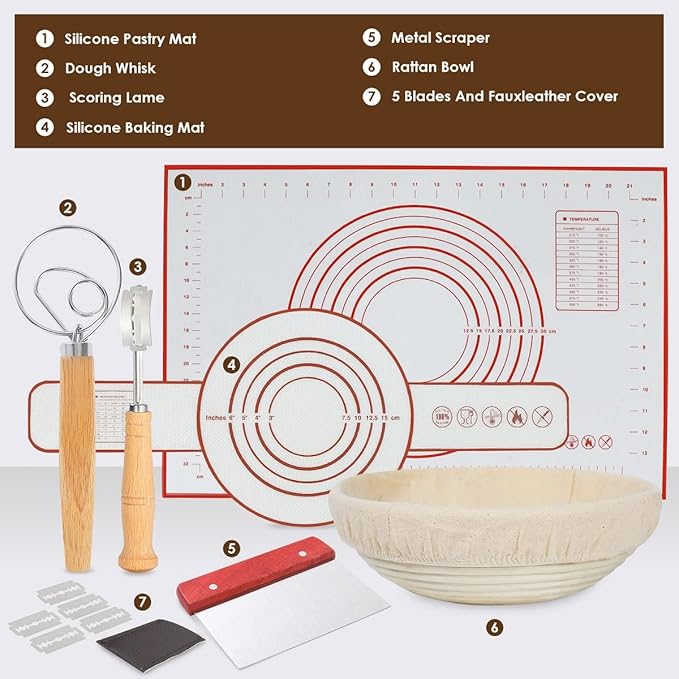 Wwyybfk Banneton Bread Proofing Basket, Sourdough Bread Baking Supplies, 9.8" Sourdough Proofing