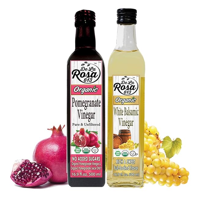 De La Rosa Organic Pomegranate and White Balsamic Vinegar, Vegan, Kosher, Non-GMO & Gluten Free