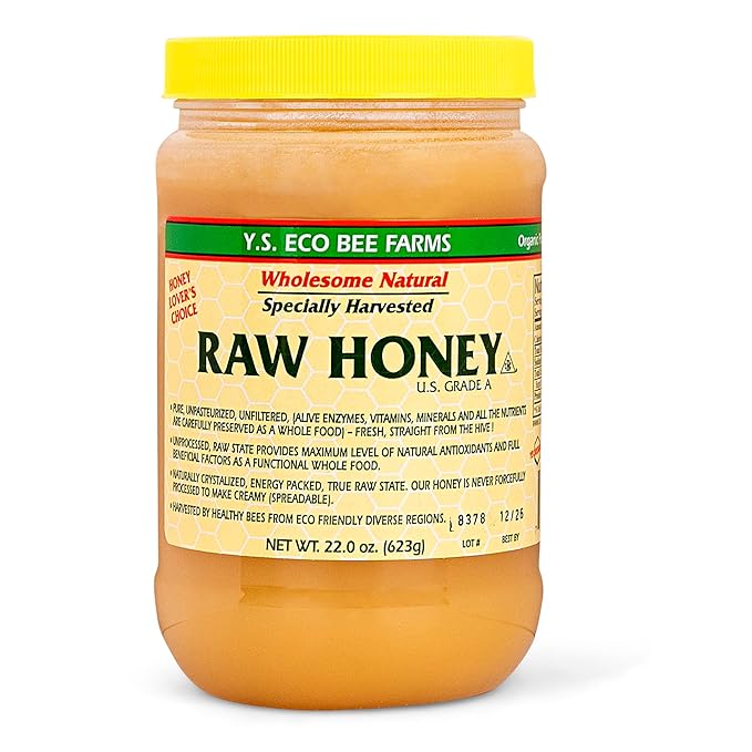 Y.S. Bee Farms Organic Honey Raw Unfiltered - 22 oz 2 Pack - U.S. Grade A Raw Honey, Packed by ILIOS
