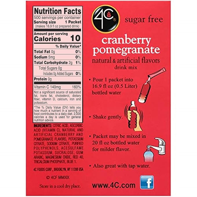 4C Powder Drink Stix, Cranberry Pomegranate 500 Count, Bulk Buy, Singles Stix, On the Go