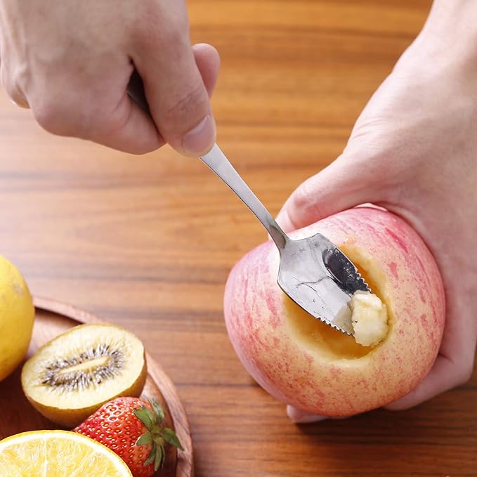 Grapefruit Spoons and Grapefruit Knife, Set of 7 Food Grade Stainless Steel Dessert Spoons Mirror