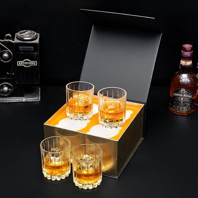KANARS Crystal Whiskey Glasses, Set of 4 Premium Rocks Glasses in Elegant Gift Box, 10 Oz Old