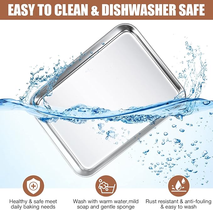 6 Pcs Baking Sheet Pan Set 9 x 6.7 x 1 inches Cookie Sheet Small Toaster Oven Pans Stainless Steel