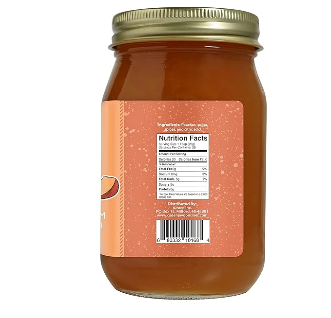 Green Jay Gourmet Peach Jam - All-Natural Fruit Jam with Peaches & Lemon Juice - Vegan, Gluten-free