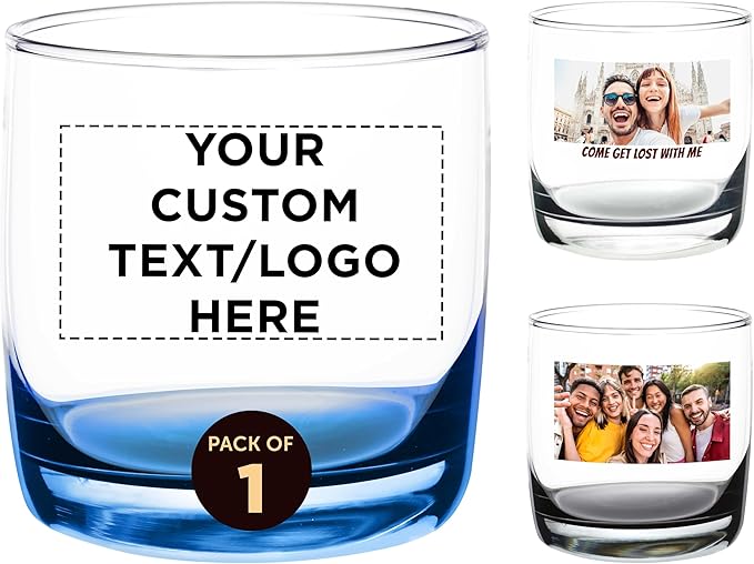 Custom Whiskey Glasses 10 oz Set of 1, Personalized text, logo and picture - Heavy Base Old