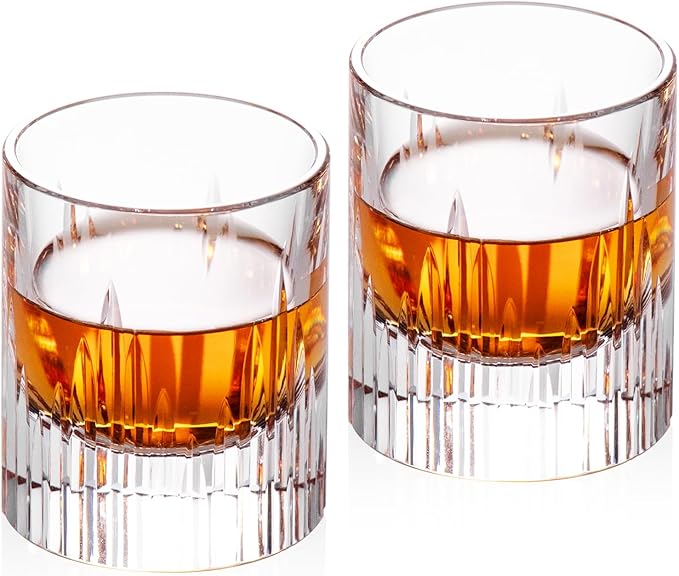 KAMMAK Crystal Whiskey Glasses Set of 2, Luxury 2.03oz Old Fashioned Glasses Stemless, Handcrafted