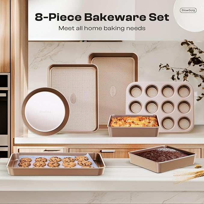 Baking Pans Set 8-Piece Bakeware Sets, Baking Sets for Cooking Nonstick Oven Pan Set, Baking Sheet