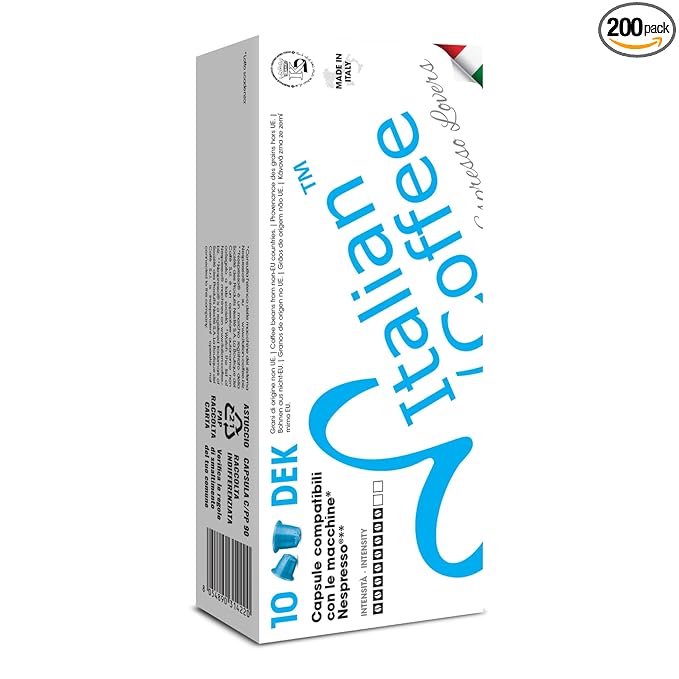 Italian Coffee for Espresso Lovers capsules compatible with Nespresso Original Line machines (DEK