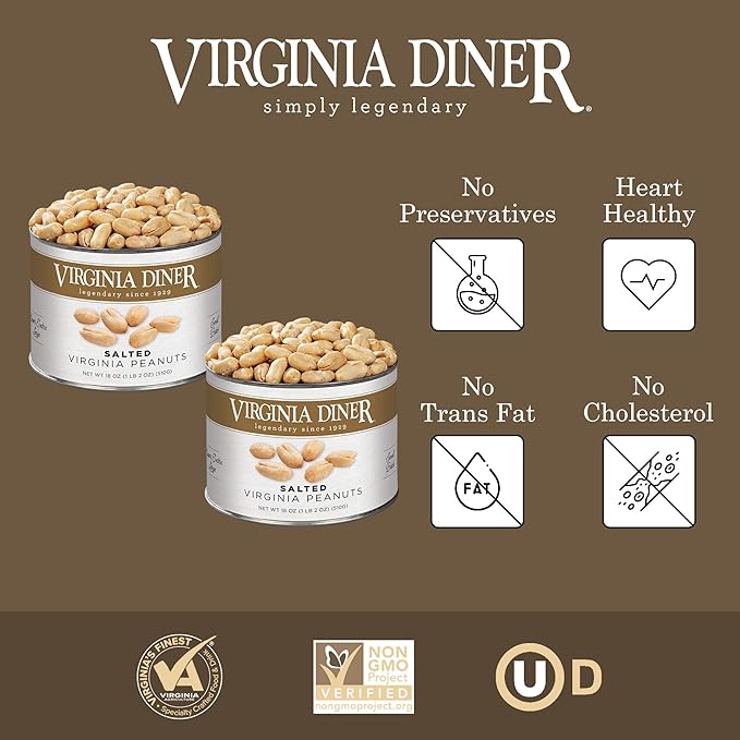 Virginia Diner Gourmet Blister Roasted All Natural XL Virginia Peanuts with Unique Crunch Heart