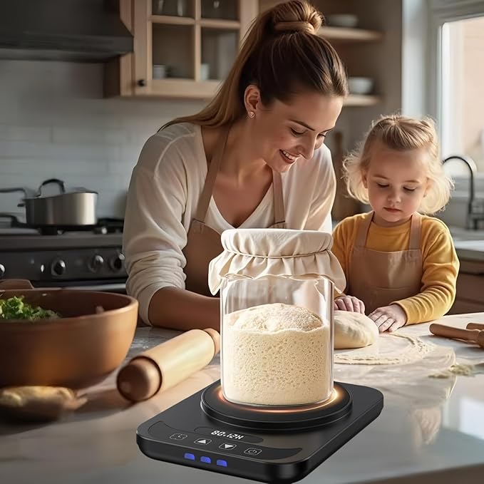 Sourdough Starter Warmer Mat - 12H Timer & Precise 1°F Thermostat (70-100°F) - Auto On/Off - Fits