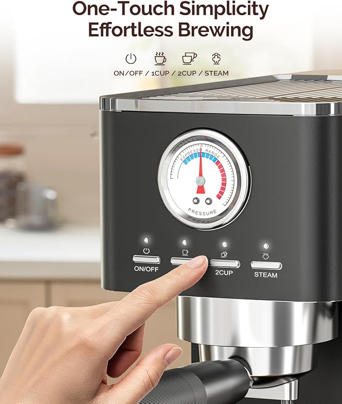 Maestri House Espresso Machine, 20 Bar ULKA Pump, Compact Espresso Maker Built-in Flow Meter Steam