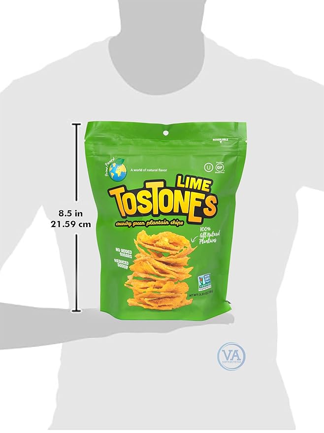 TOSTONES, Green Plantains, Re-Sealable Bag, Crunchy chips, Plantains, Palm Oil and Salt, 3.53 Oz
