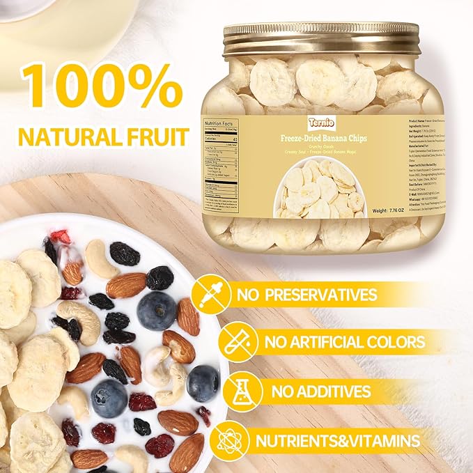 Ternio Premium Freeze Dried Bananas - 7.76 oz / 220 g - 100% Natural, No Preservatives, Low Calorie