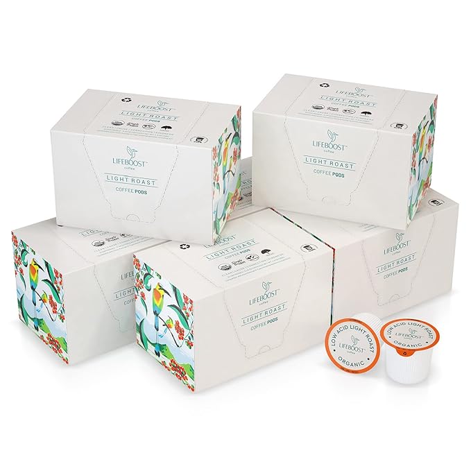 Lifeboost Light Roast Low Acid Coffee Pods - Single Origin Non-GMO Organic Coffee K Cups