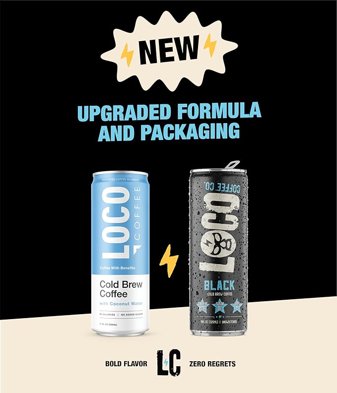 Loco Coffee Black Cold Brew 11 Ounce Can, 12 Count | Zero Sugar, 190mg Caffeine | Gluten Free and